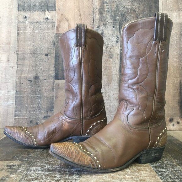 Tony Lama Vintage Gold Label Pointed Toe Wingtip Cowboy Boots Womens 5.5 B - Picture 1 of 12